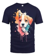 Cute Puppy Splash Art Graphic T Shirt Colorful Dog Lover Tee - navy t-shirt on white background