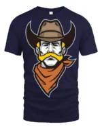 Retro Cowboy Mustache Graphic T Shirt Western Outlaw Style Tee - navy t-shirt on white background
