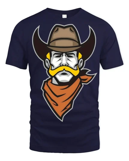 Retro Cowboy Mustache Graphic T Shirt Western Outlaw Style Tee - navy t-shirt on white background
