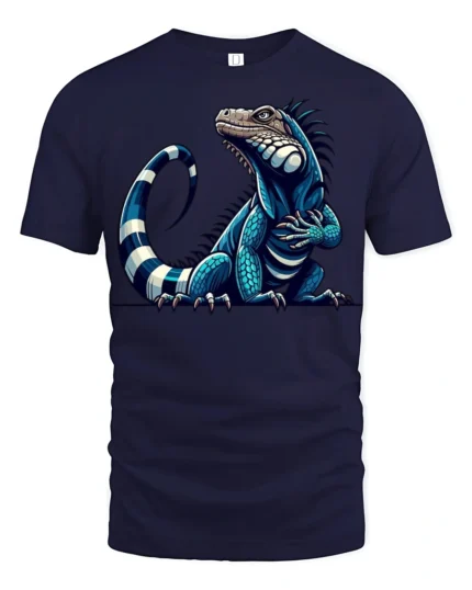 Cool Blue Iguana Lizard Graphic T Shirt Exotic Reptile Art Tee - navy t-shirt on white background