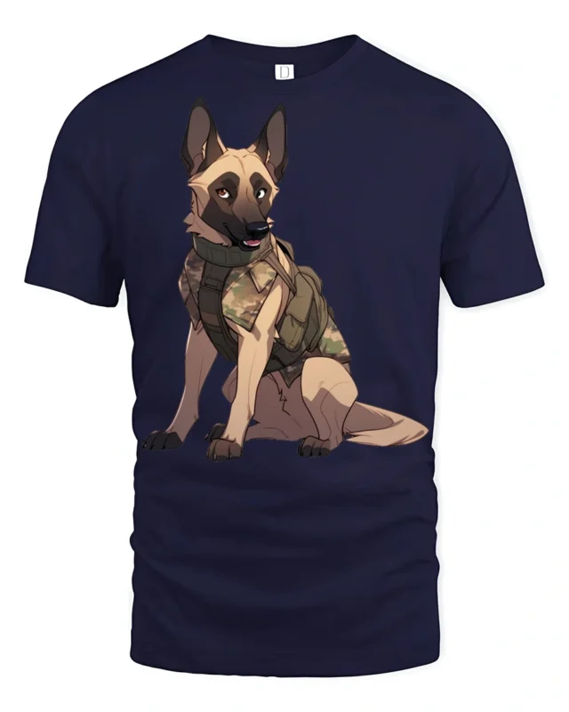 Tactical German Shepherd Dog Graphic T Shirt Military K9 Style Tee - navy t-shirt on white background
