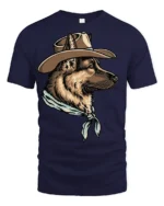 Western Cowboy Dog German Shepherd Vintage Country Style Graphic T Shirt - navy t-shirt on white background