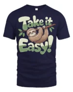 Take It Easy Sloth Funny Relaxing Cute Animal Graphic T Shirt - navy t-shirt on white background