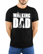 The Walking Dad Funny Father Parody Graphic T Shirt Cool Dad Tee - model wearing black tee with hands behind back
