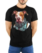 Tactical Pitbull Dog Graphic T Shirt Cool Guard Dog Streetwear Tee - model wearing black tee with hands behind back