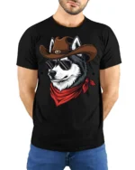 Cool Cowboy Husky Dog Graphic T Shirt Western Sunglasses Tee - model wearing black tee with hands behind back