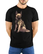 Tactical German Shepherd Dog Graphic T Shirt Military K9 Style Tee - model wearing black tee with hands behind back