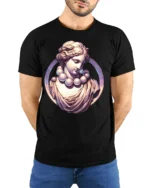 Aesthetic Classical Statue Marble Goddess Vaporwave Art Graphic T Shirt - model wearing black tee with hands behind back