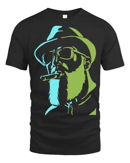 Cool Bearded Cowboy Smoking Cigar Graphic T Shirt - black t-shirt on white background