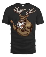 Funny Muscular Deer Lumberjack Graphic T Shirt Wild Humor - black t-shirt on white background