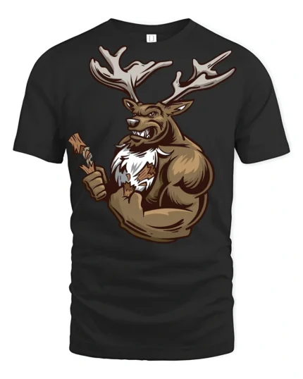 Funny Muscular Deer Lumberjack Graphic T Shirt Wild Humor - black t-shirt on white background