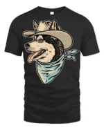 Funny Cowboy Husky Dog Western Style Graphic T Shirt - black t-shirt on white background