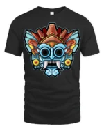 Colorful Tribal Mask Monster Graphic T Shirt Bold Art Tee - black t-shirt on white background