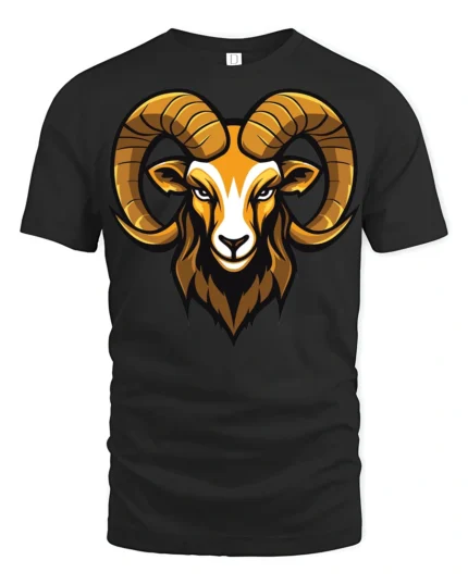 Bold Ram Head Graphic T Shirt Fierce Animal Style Tee - black t-shirt on white background