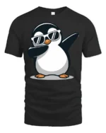 Funny Dabbing Penguin With Sunglasses Cool Graphic T Shirt - black t-shirt on white background