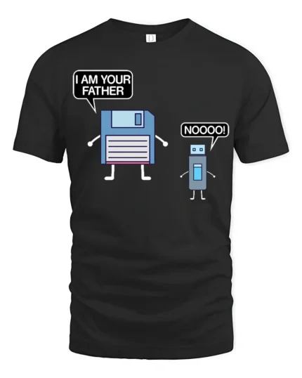 Funny Floppy Disk I Am Your Father Tech Meme T Shirt - black t-shirt on white background