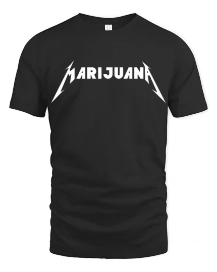 Marijuana Rock Style Lightning Font Graphic T Shirt Tee - black t-shirt on white background