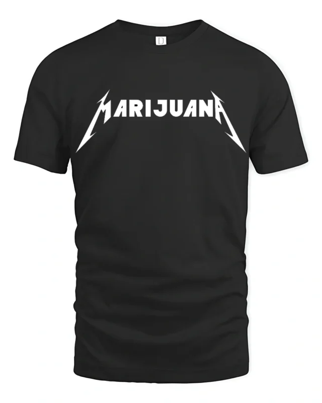 Marijuana Rock Style Lightning Font Graphic T Shirt Tee - black t-shirt on white background