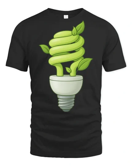 Eco Light Bulb Plant Growth Green Energy Graphic T Shirt - black t-shirt on white background