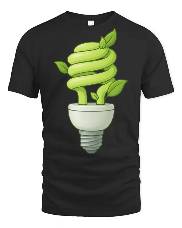 Eco Light Bulb Plant Growth Green Energy Graphic T Shirt - black t-shirt on white background