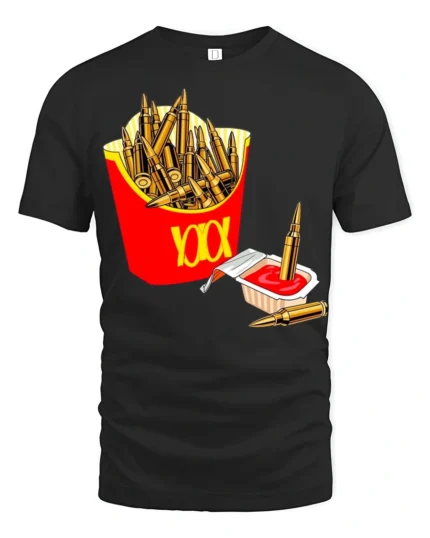 Funny Ammo Fries And Ketchup Graphic T Shirt Dark Humor - black t-shirt on white background
