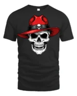 Skull With Red Hat Graphic T Shirt Cool Gothic Style Tee - black t-shirt on white background