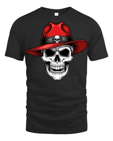 Skull With Red Hat Graphic T Shirt Cool Gothic Style Tee - black t-shirt on white background