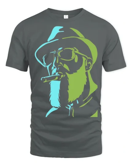 Cool Bearded Cowboy Smoking Cigar Graphic T Shirt - gray t-shirt on white background