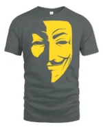 Anonymous Mask Graphic T Shirt Hacker Style Face Tee - gray t-shirt on white background