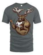 Funny Muscular Deer Lumberjack Graphic T Shirt Wild Humor - gray t-shirt on white background
