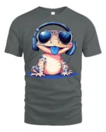Funny Cool Gecko With Headphones Sunglasses Graphic T Shirt - gray t-shirt on white background
