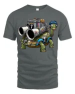 Funny Racing Turtle With Engine Cartoon Graphic T Shirt - gray t-shirt on white background