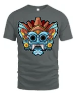 Colorful Tribal Mask Monster Graphic T Shirt Bold Art Tee - gray t-shirt on white background