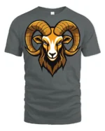 Bold Ram Head Graphic T Shirt Fierce Animal Style Tee - gray t-shirt on white background