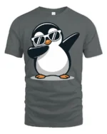 Funny Dabbing Penguin With Sunglasses Cool Graphic T Shirt - gray t-shirt on white background