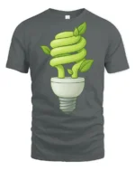 Eco Light Bulb Plant Growth Green Energy Graphic T Shirt - gray t-shirt on white background