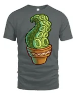 Funny Octopus Tentacle Cactus Plant Cartoon Graphic T Shirt - gray t-shirt on white background
