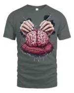 Knitting Brain Graphic T Shirt Dark Artistic Surreal Tee - gray t-shirt on white background