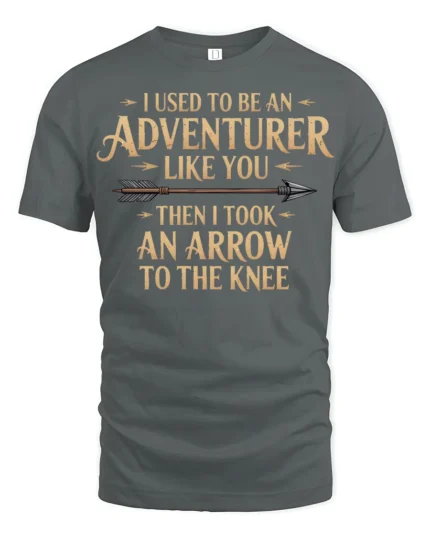 Funny I Used To Be An Adventurer Arrow Knee T Shirt - gray t-shirt on white background