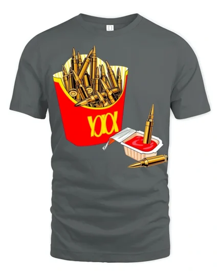 Funny Ammo Fries And Ketchup Graphic T Shirt Dark Humor - gray t-shirt on white background