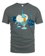Funny Egg Workout Gym Fail Graphic T Shirt Cartoon Humor - gray t-shirt on white background
