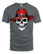 Skull With Red Hat Graphic T Shirt Cool Gothic Style Tee - gray t-shirt on white background