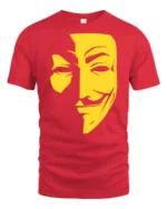 Anonymous Mask Graphic T Shirt Hacker Style Face Tee - red t-shirt on white background