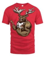 Funny Muscular Deer Lumberjack Graphic T Shirt Wild Humor - red t-shirt on white background