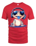 Funny Cool Gecko With Headphones Sunglasses Graphic T Shirt - red t-shirt on white background