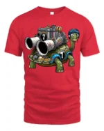 Funny Racing Turtle With Engine Cartoon Graphic T Shirt - red t-shirt on white background