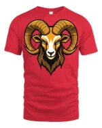 Bold Ram Head Graphic T Shirt Fierce Animal Style Tee - red t-shirt on white background