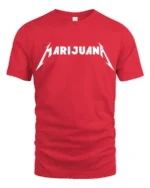 Marijuana Rock Style Lightning Font Graphic T Shirt Tee - red t-shirt on white background