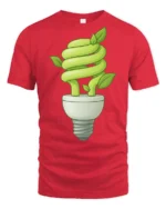 Eco Light Bulb Plant Growth Green Energy Graphic T Shirt - red t-shirt on white background