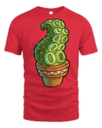 Funny Octopus Tentacle Cactus Plant Cartoon Graphic T Shirt - red t-shirt on white background